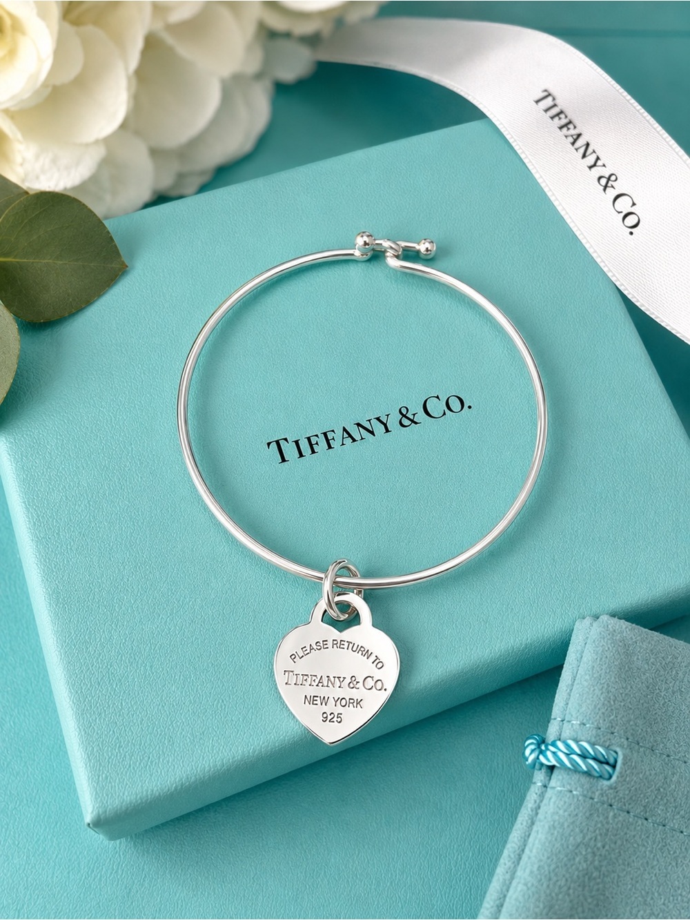 Tiffany & Co Return to Tiffany 3in1 Heart Tag Hook Wire Bangle Bracelet Pendant